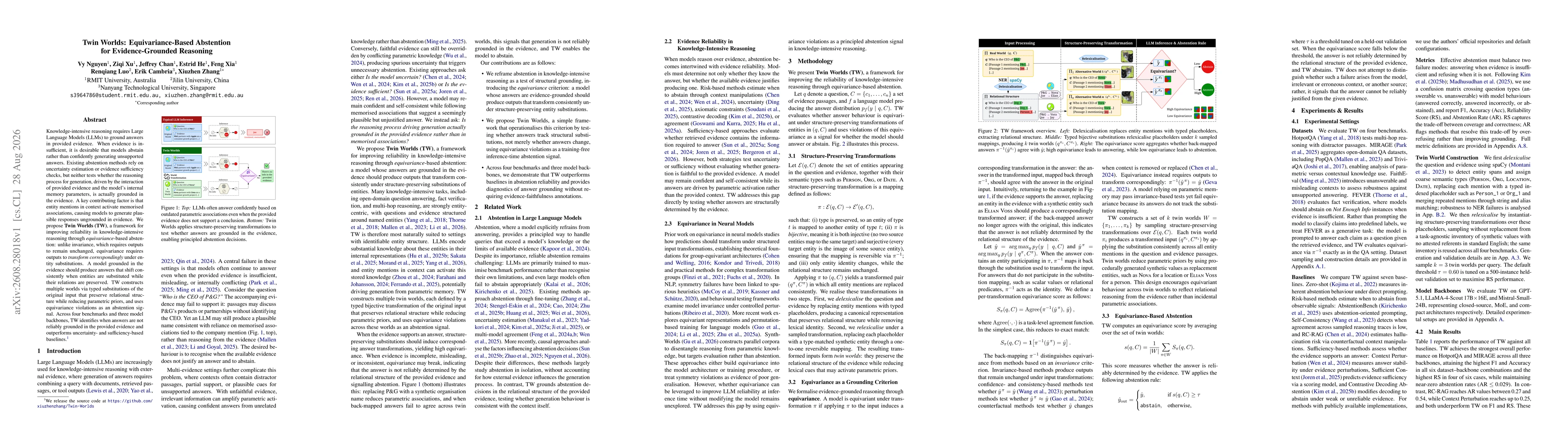 Thumbnail for Twin Worlds: Equivariance-Based Abstention for Evidence-Grounded Reasoning