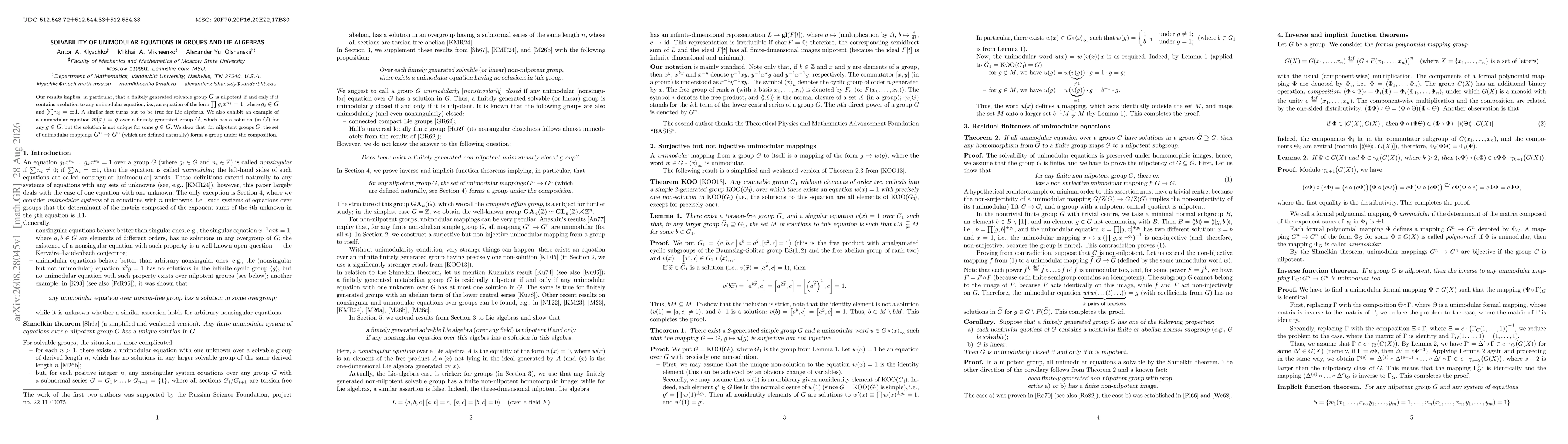Thumbnail for Solvability of unimodular equations in groups and Lie algebras