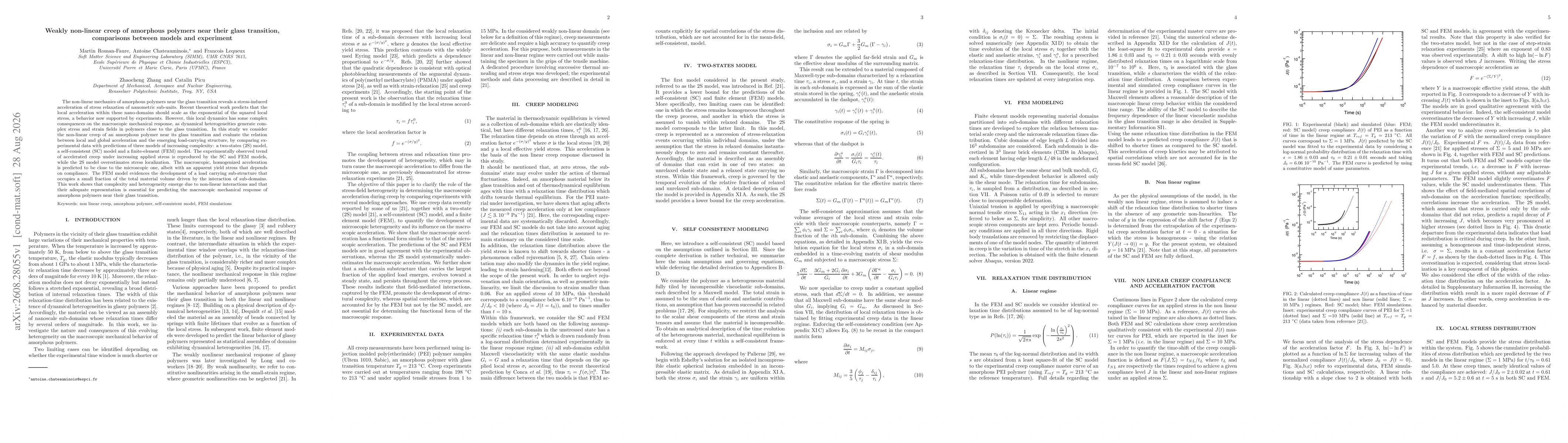 Thumbnail for Weakly non-linear creep of amorphous polymers near their glass transition, comparisons between models and experiment