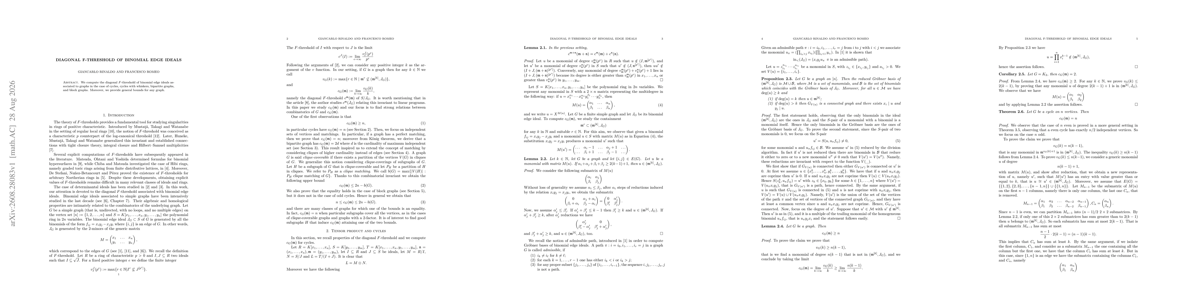 Thumbnail for Diagonal F-threshold of binomial edge ideals