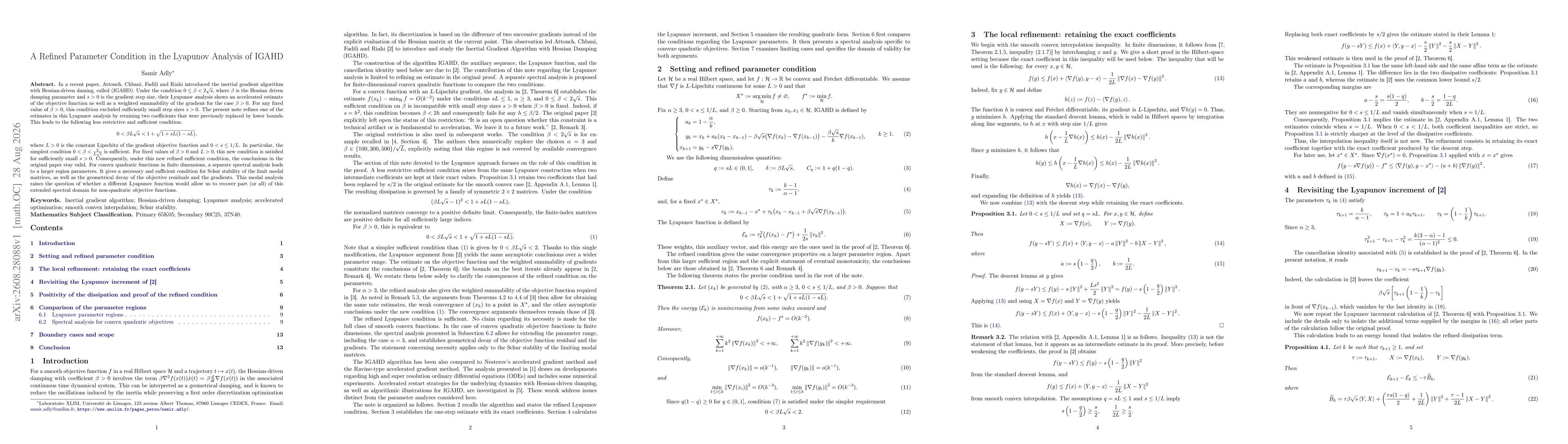 Thumbnail for A Refined Parameter Condition in the Lyapunov Analysis of IGAHD