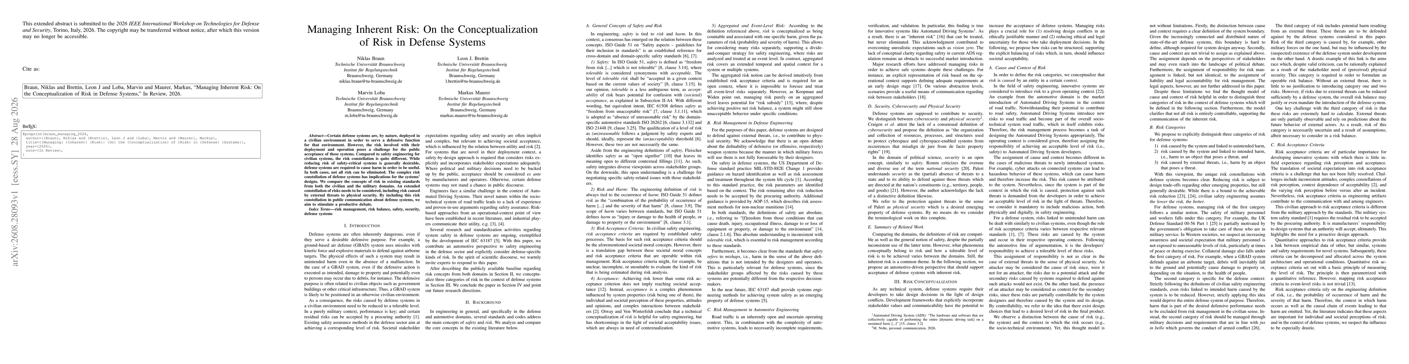 Thumbnail for Managing Inherent Risk: On the Conceptualization of Risk in Defense Systems