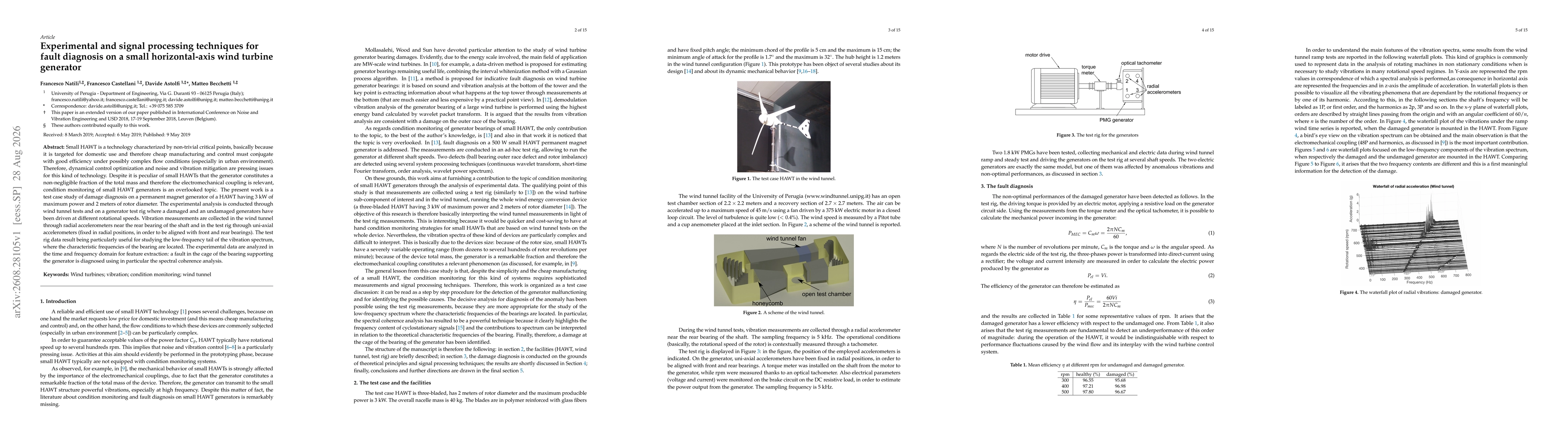 Thumbnail for Experimental and Signal Processing Techniques for Fault Diagnosis on a Small Horizontal-Axis Wind Turbine Generator