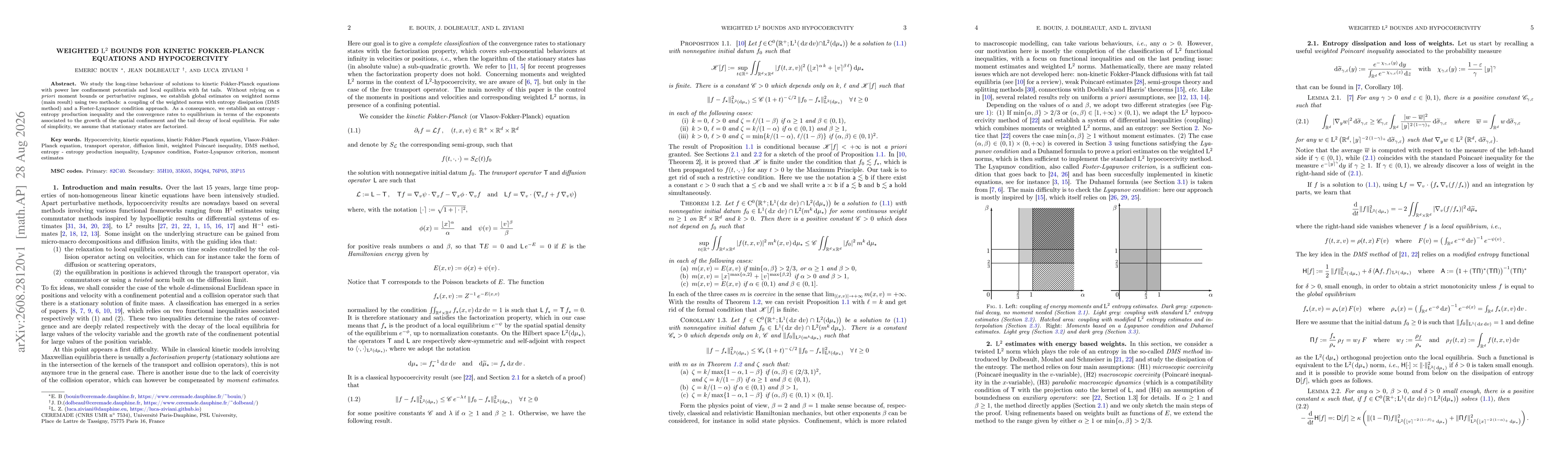 Thumbnail for Weighted $L^2$ bounds for kinetic Fokker-Planck equations and hypocoercivity