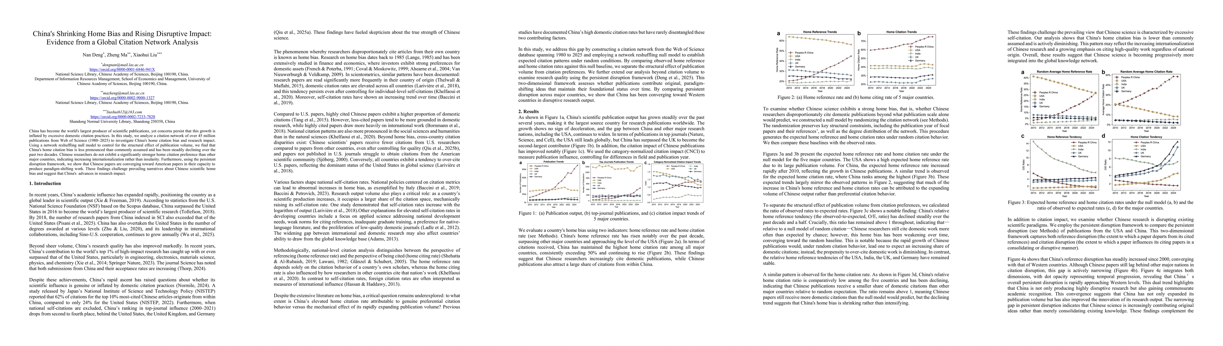 Thumbnail for China's Shrinking Home Bias and Rising Disruptive Impact: Evidence from a Global Citation Network Analysis