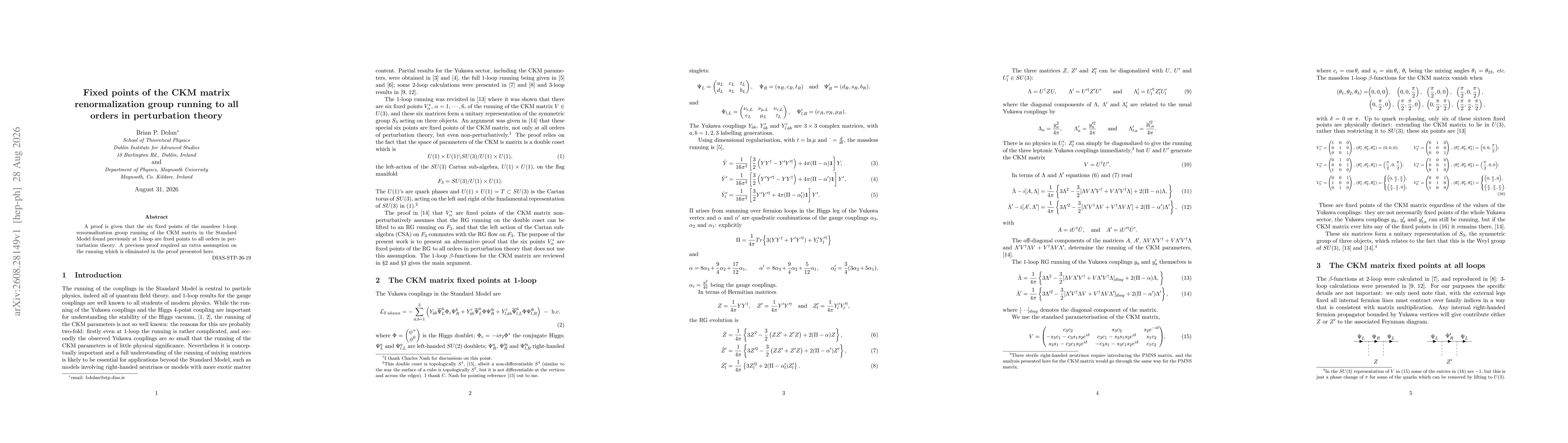 Thumbnail for Fixed points of the CKM matrix renormalization group running to all orders in perturbation theory
