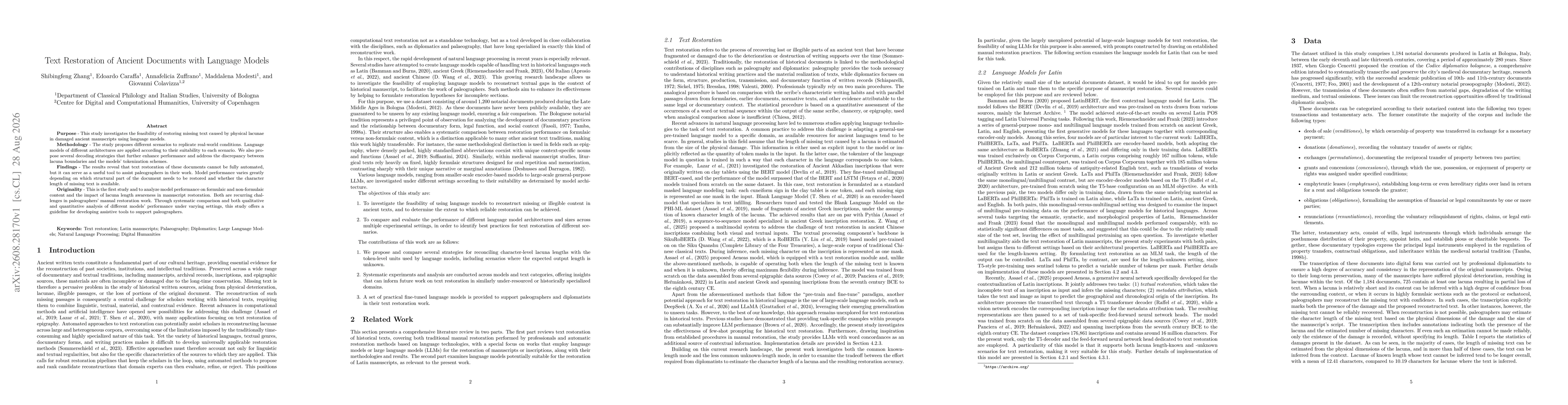 Thumbnail for Text Restoration of Ancient Documents with Language Models