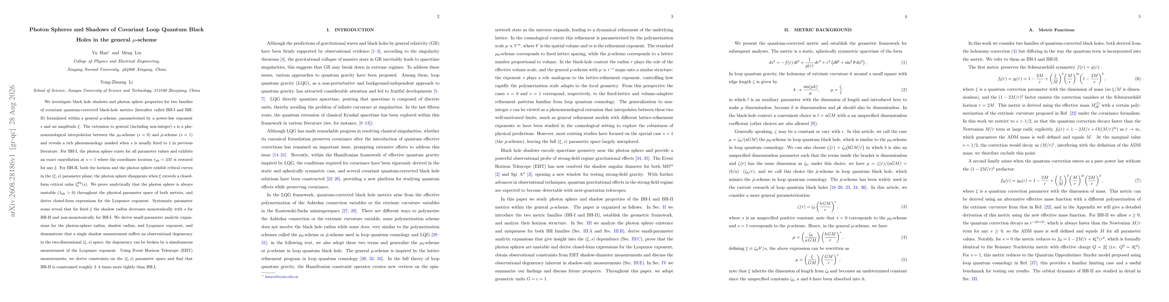 Thumbnail for Photon Spheres and Shadows of Covariant Loop Quantum Black Holes in the general $μ$-scheme