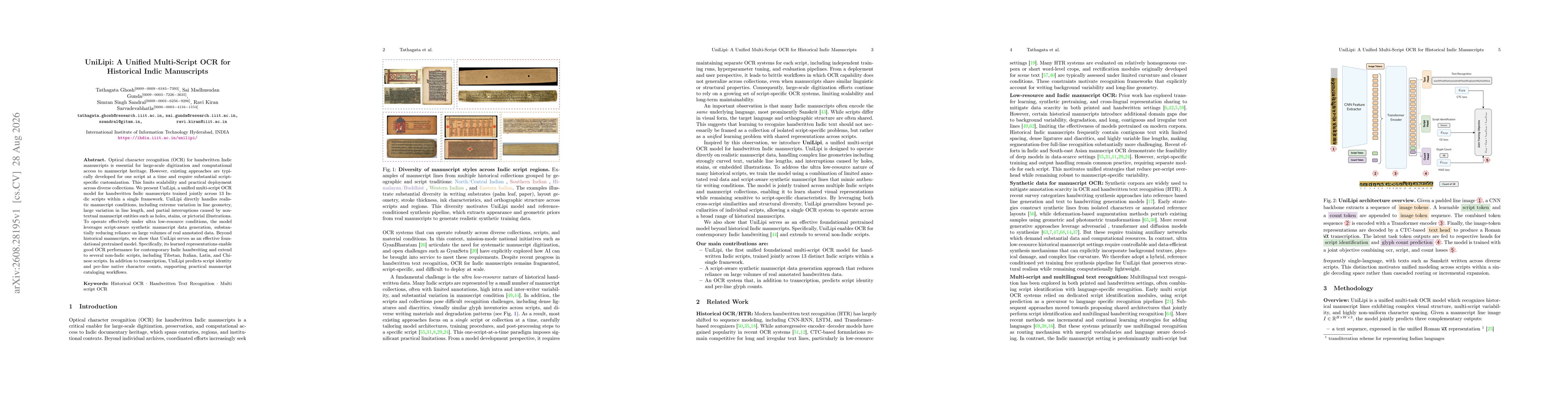 Thumbnail for UniLipi: A Unified Multi-Script OCR for Historical Indic Manuscripts