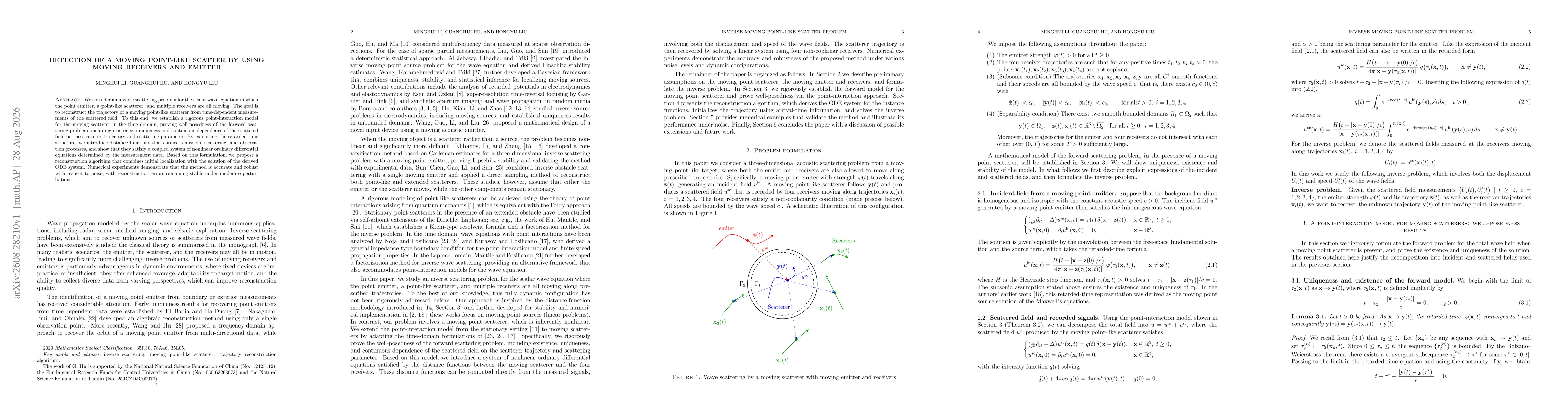 Thumbnail for Detection of a moving point-like scatter by using moving receivers and emitter