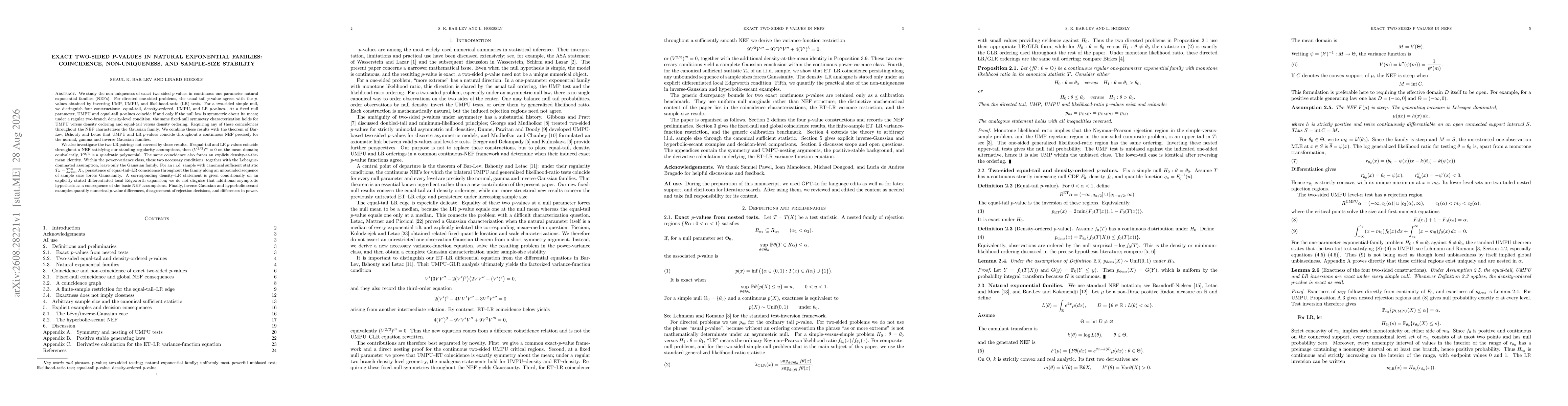 Thumbnail for Exact two-sided p-values in natural exponential families: coincidence, non-uniqueness, and sample-size stability