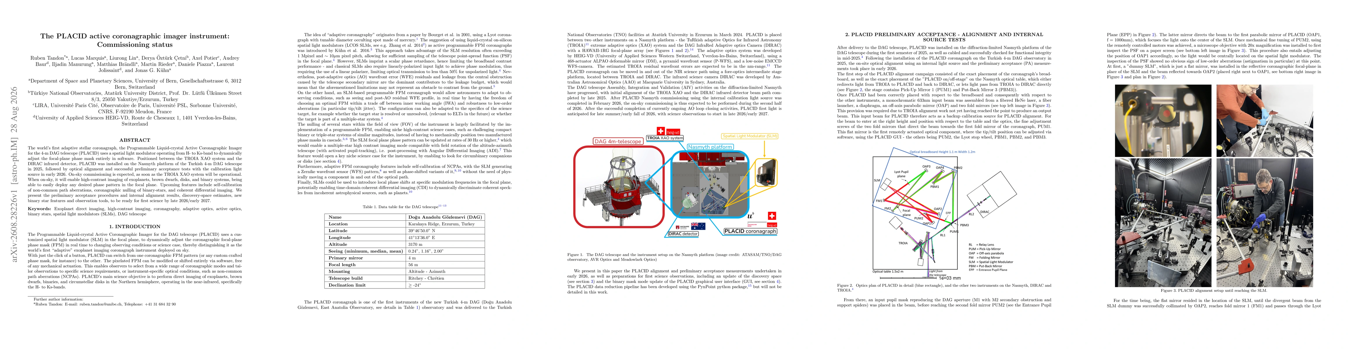 Thumbnail for The PLACID active coronagraphic imager instrument: commissioning status