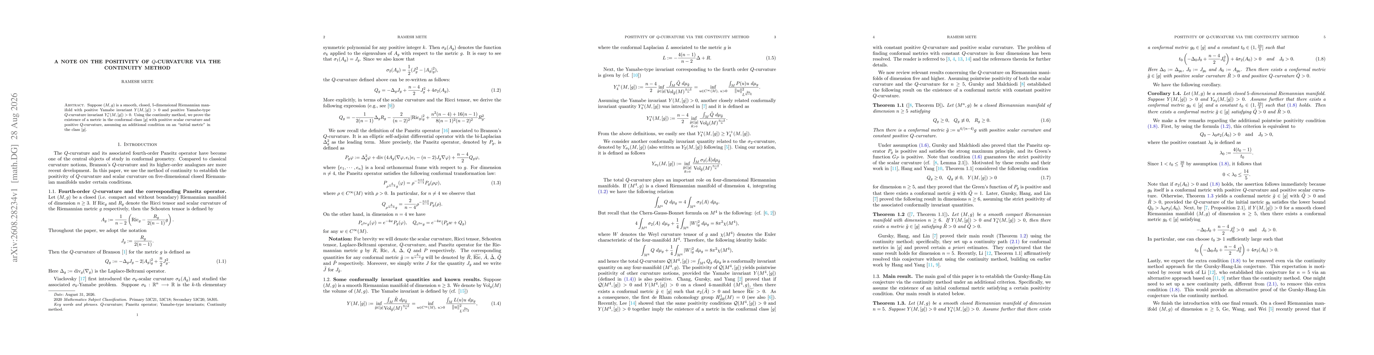 Thumbnail for A note on the positivity of $Q$-curvature via the continuity method