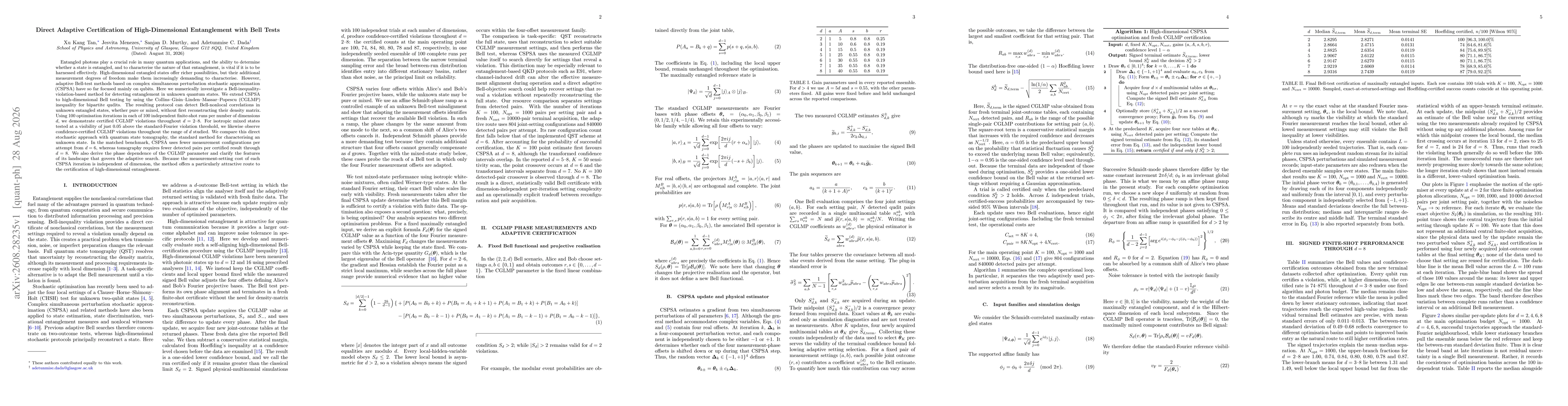 Thumbnail for Direct Adaptive Certification of High-Dimensional Entanglement with Bell Tests
