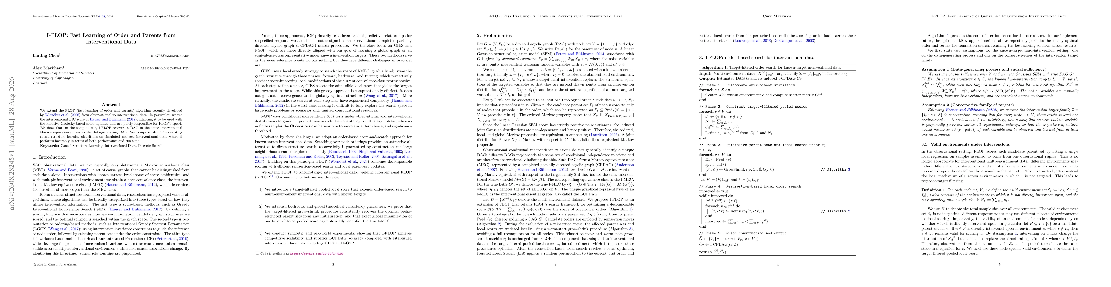 Thumbnail for I-FLOP: Fast Learning of Order and Parents from Interventional Data