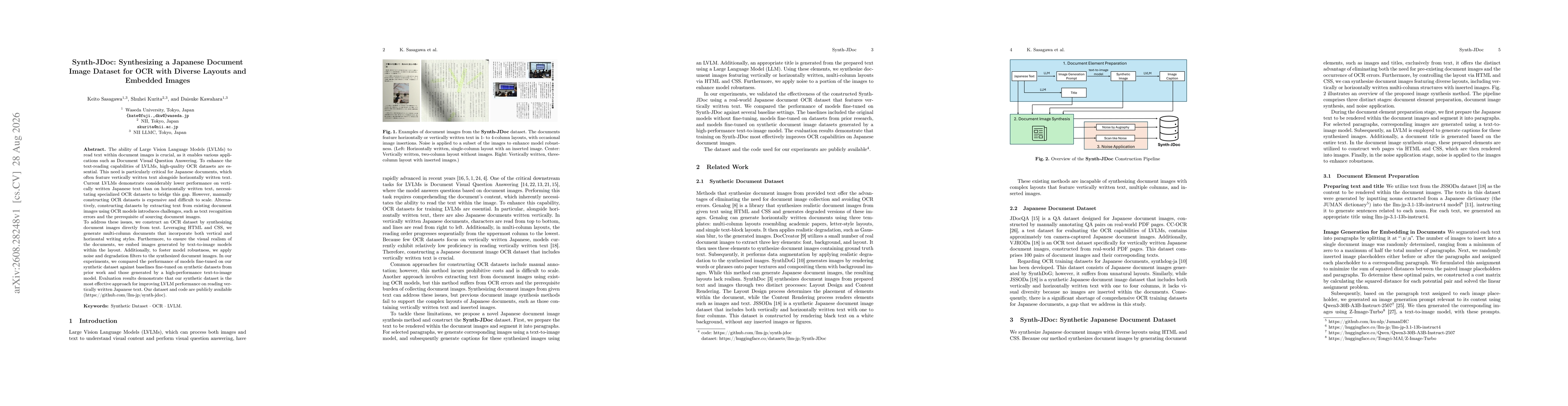 Thumbnail for Synth-JDoc: Synthesizing a Japanese Document Image Dataset for OCR with Diverse Layouts and Embedded Images