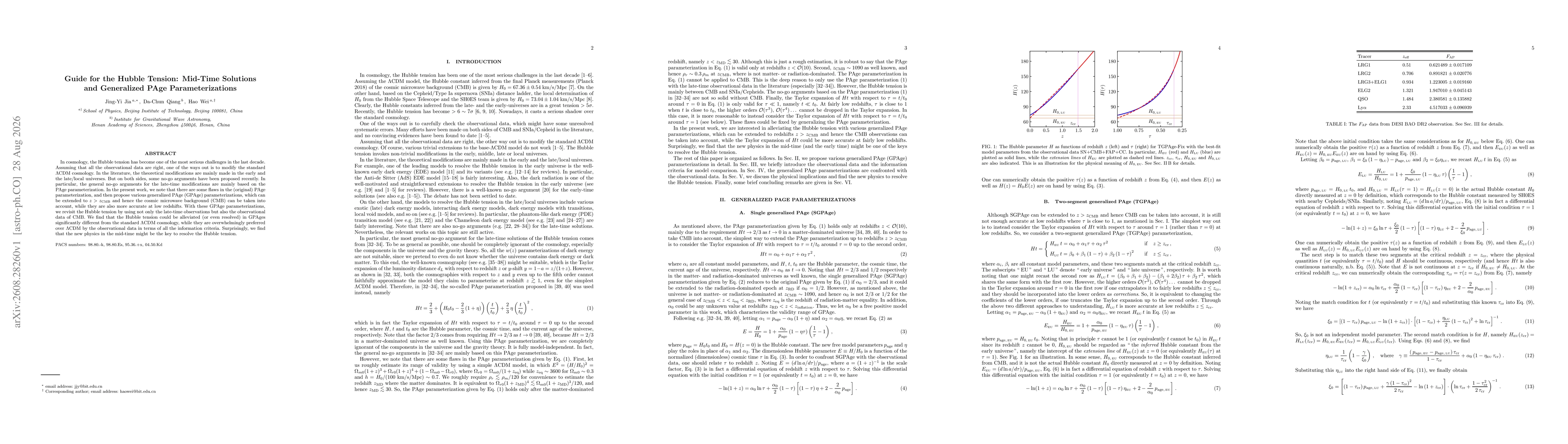 Thumbnail for Guide for the Hubble Tension: Mid-Time Solutions and Generalized PAge Parameterizations
