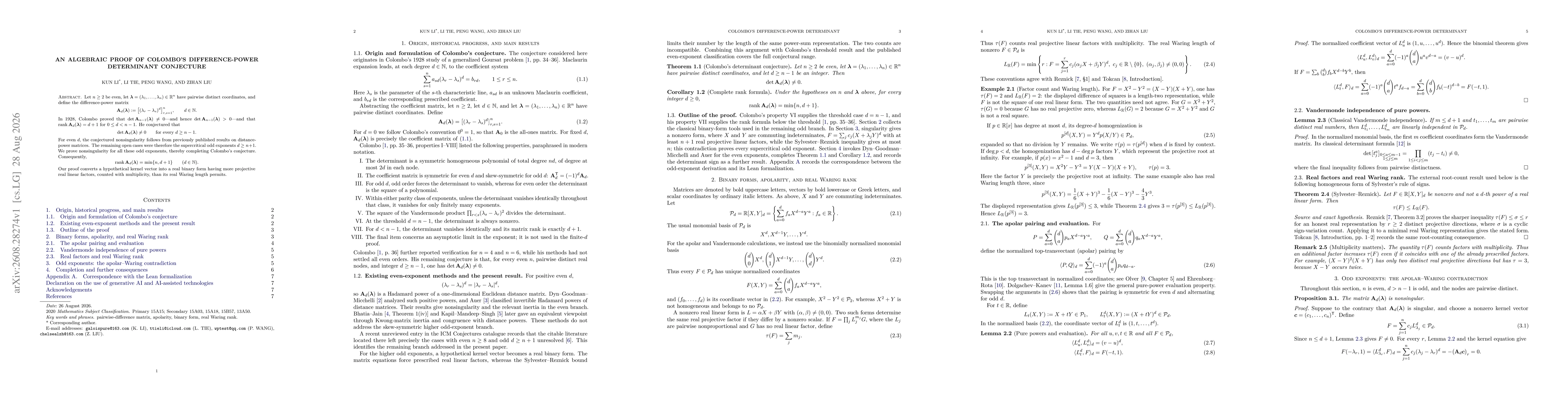 Thumbnail for An algebraic proof of Colombo's difference-power determinant conjecture