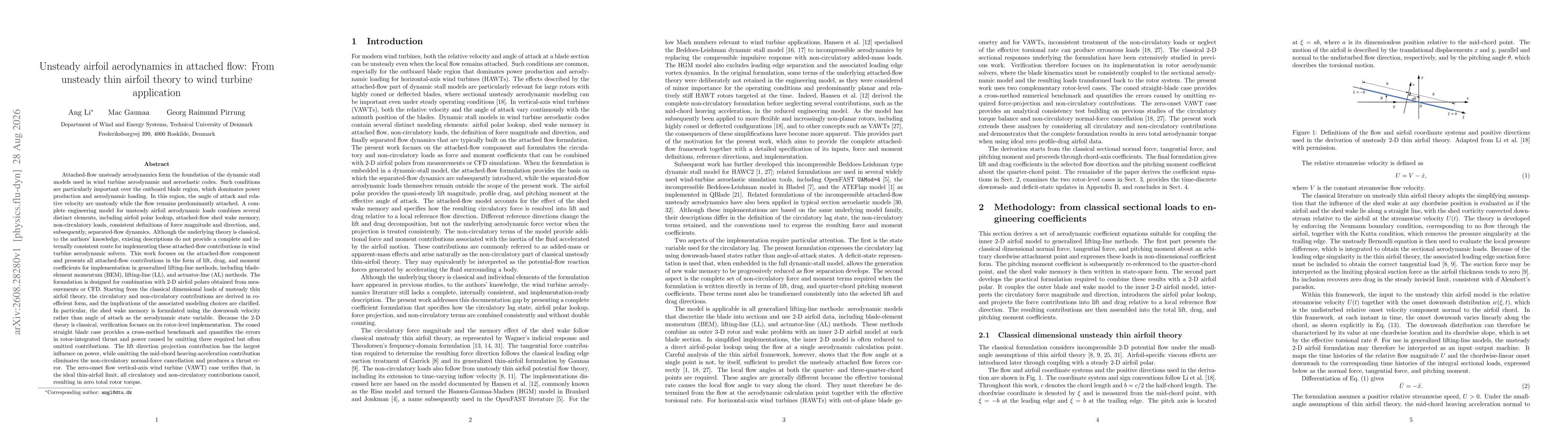 Thumbnail for Unsteady airfoil aerodynamics in attached flow: From unsteady thin airfoil theory to wind turbine application