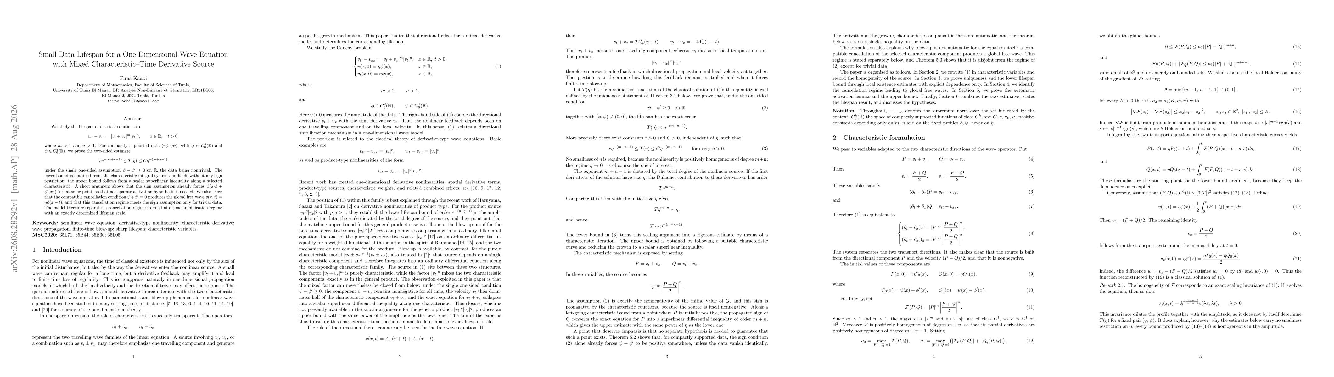 Thumbnail for Small-Data Lifespan for a One-Dimensional Wave Equation with Mixed Characteristic-Time Derivative Source