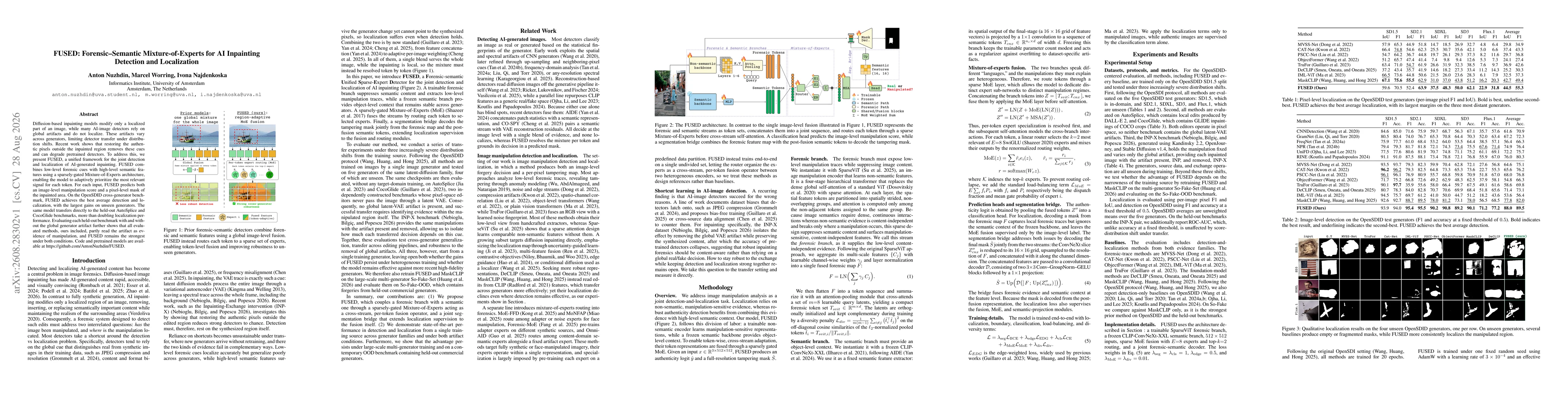 Thumbnail for FUSED: Forensic-Semantic Mixture-of-Experts for AI Inpainting Detection and Localization