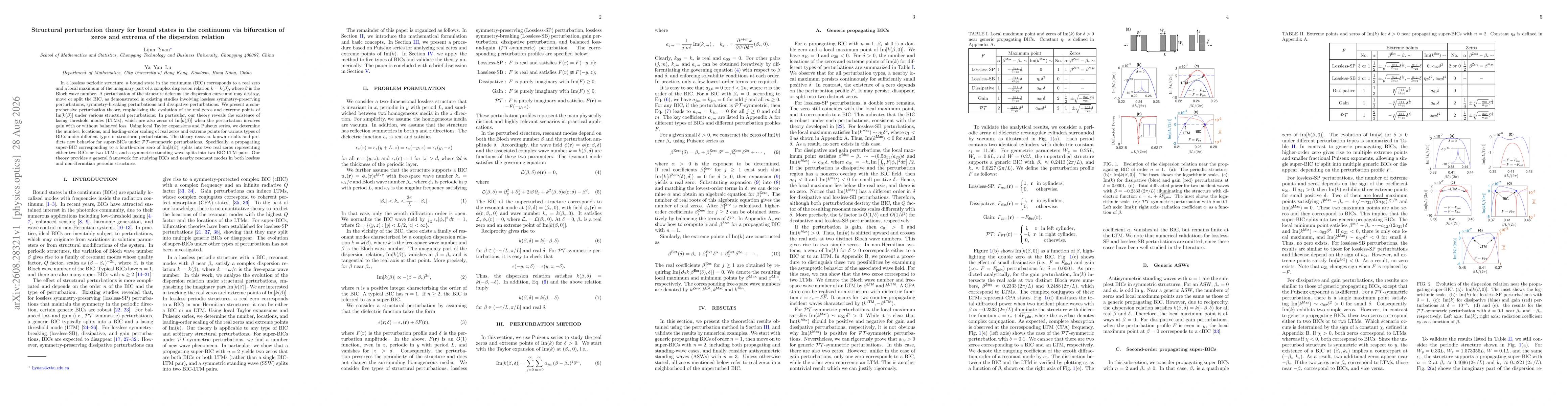 Thumbnail for Structural perturbation theory for bound states in the continuum via bifurcation of zeros and extrema of the dispersion relation