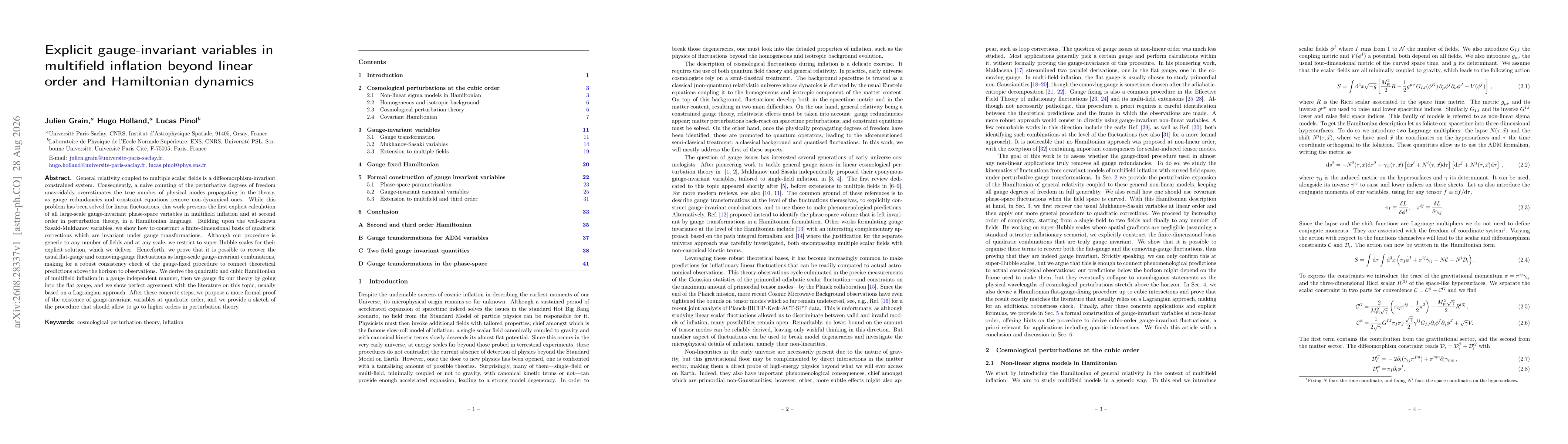Thumbnail for Explicit gauge-invariant variables in multifield inflation beyond linear order and Hamiltonian dynamics