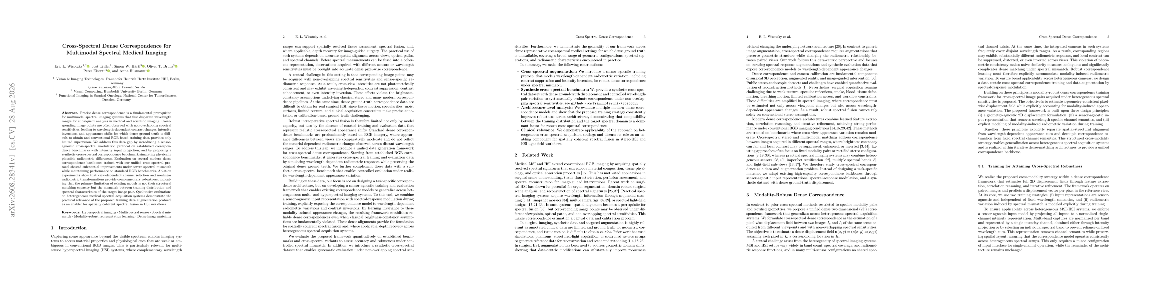 Thumbnail for Cross-Spectral Dense Correspondence for Multimodal Spectral Medical Imaging