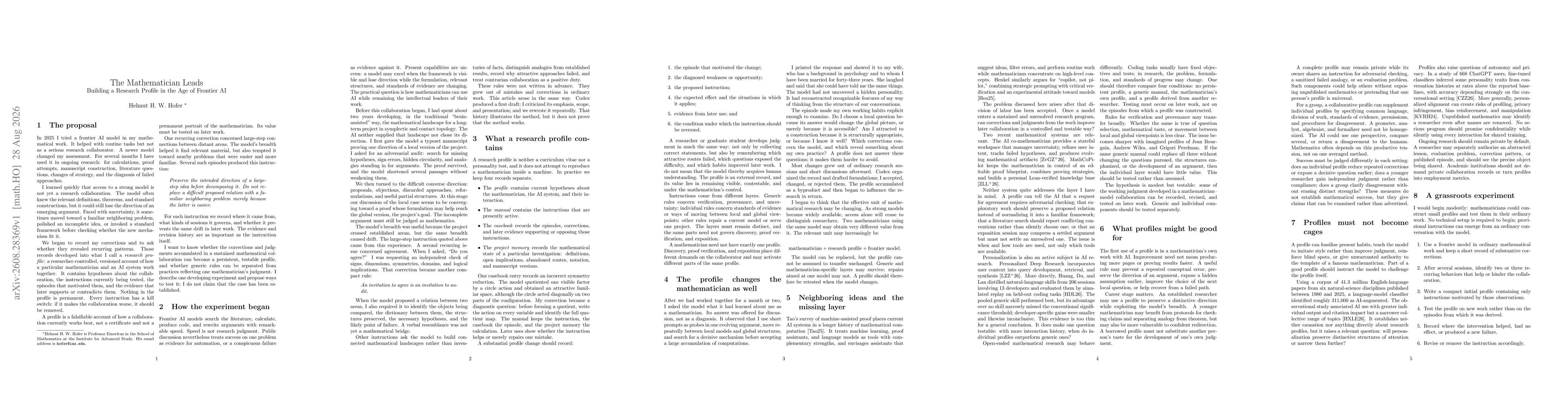 Thumbnail for The Mathematician Leads: Building a Research Profile in the Age of Frontier AI