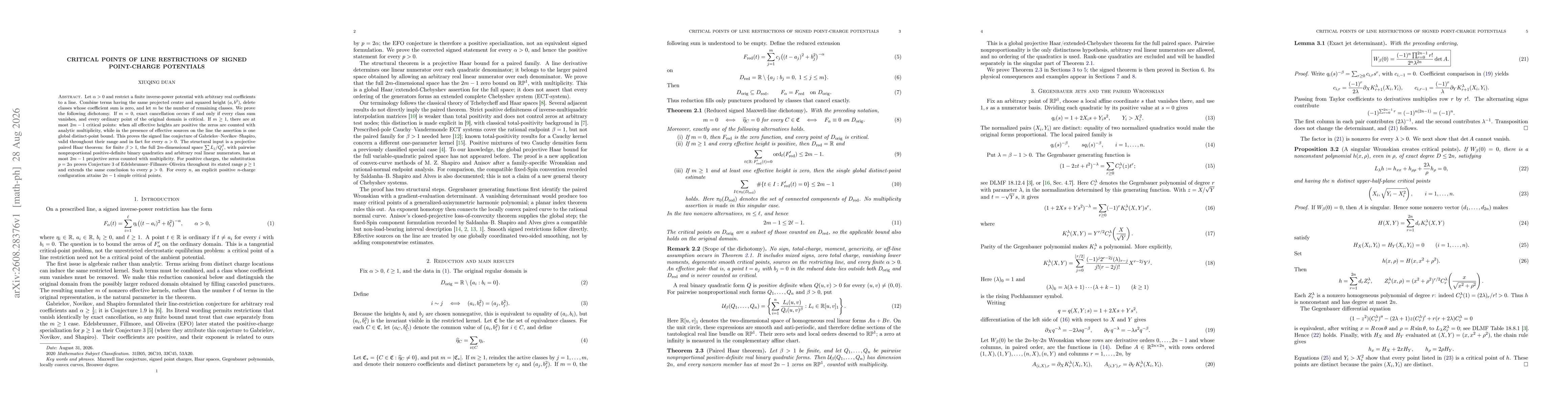 Thumbnail for Critical Points of Line Restrictions of Signed Point-Charge Potentials