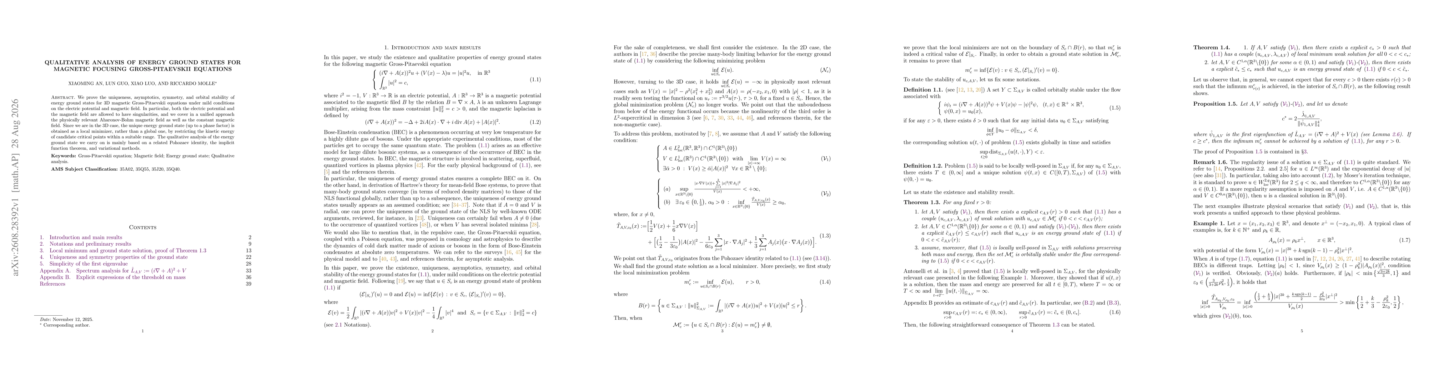 Thumbnail for Qualitative analysis of energy ground states for magnetic focusing Gross-Pitaevskii equations