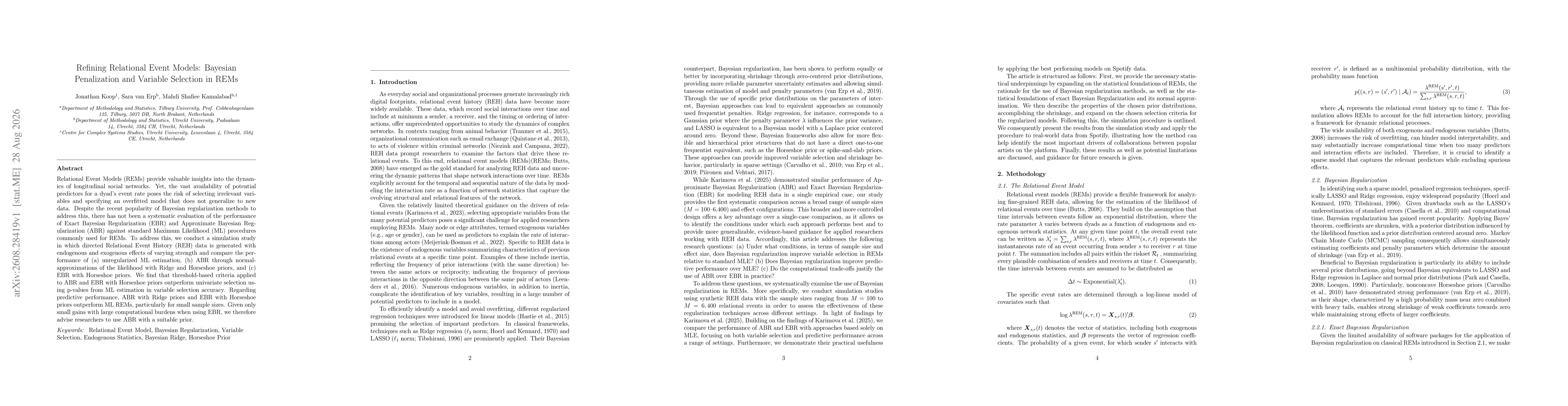 Thumbnail for Refining Relational Event Models: Bayesian Penalization and Variable Selection in REMs