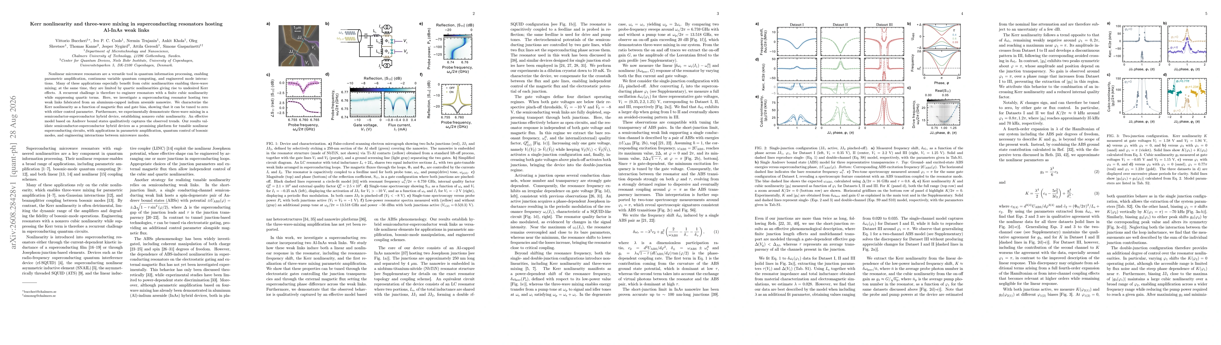 Thumbnail for Kerr nonlinearity and three-wave mixing in superconducting resonators hosting Al-InAs weak links