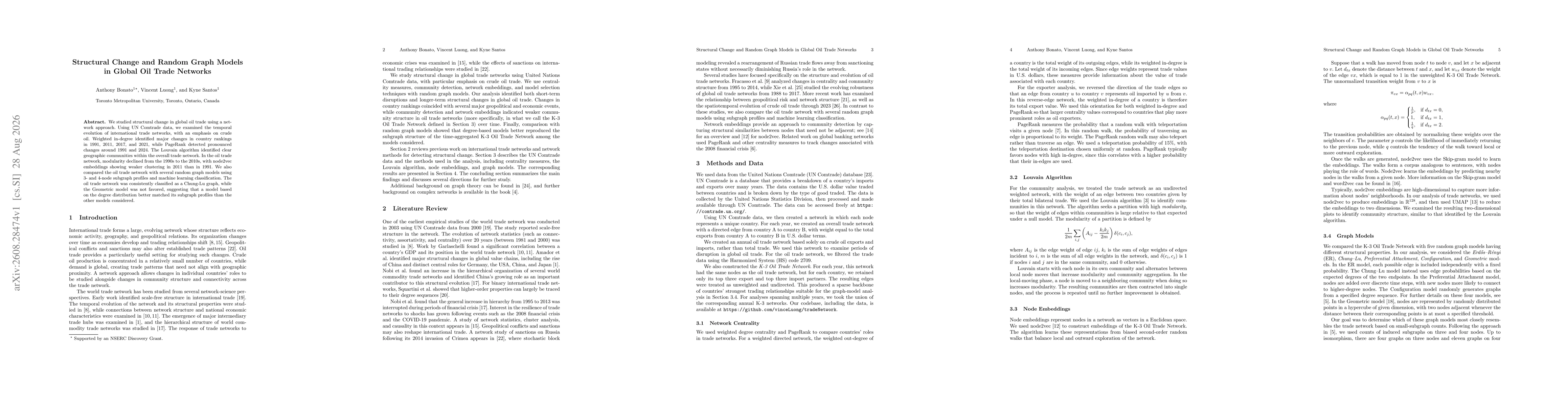 Thumbnail for Structural Change and Random Graph Models in Global Oil Trade Networks