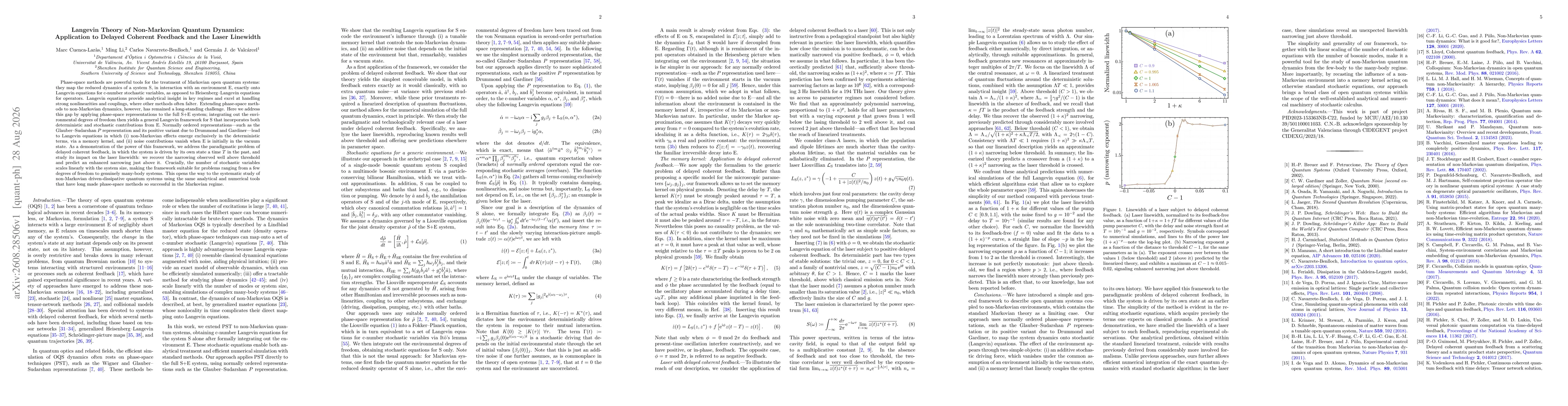 Thumbnail for Langevin Theory of Non-Markovian Quantum Dynamics: Application to Delayed Coherent Feedback and the Laser Linewidth