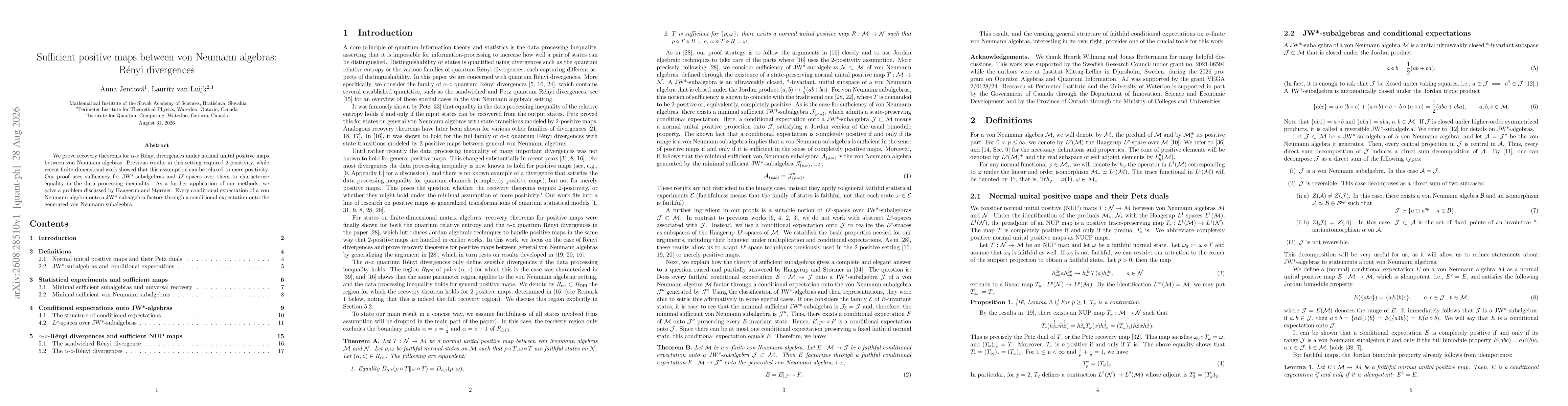 Thumbnail for Sufficient positive maps between von Neumann algebras: Rényi divergences