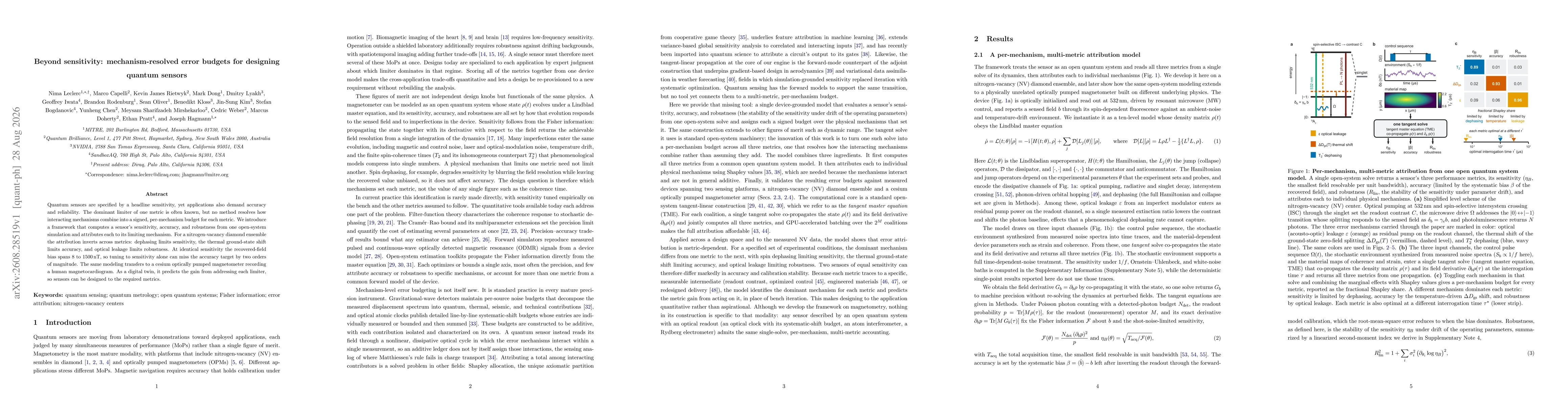 Thumbnail for Beyond sensitivity: mechanism-resolved error budgets for designing quantum sensors