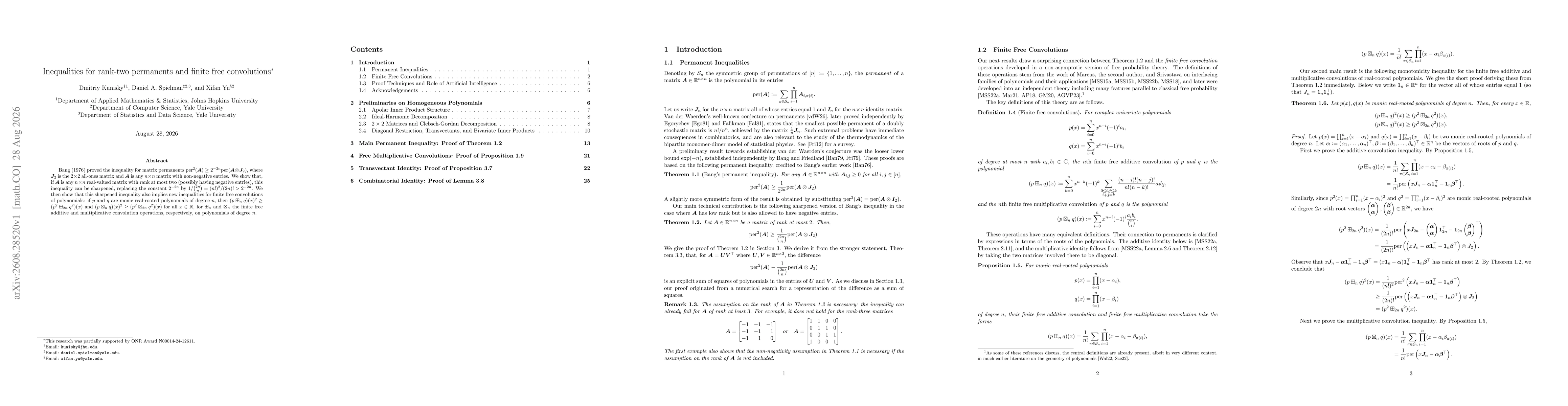 Thumbnail for Inequalities for rank-two permanents and finite free convolutions