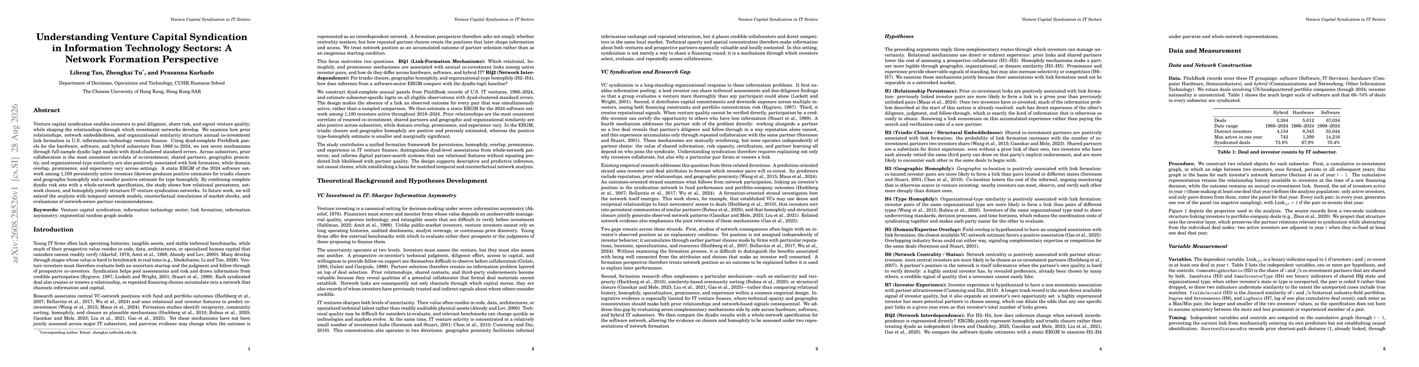 Thumbnail for Understanding Venture Capital Syndication in Information Technology Sectors: A Network Formation Perspective