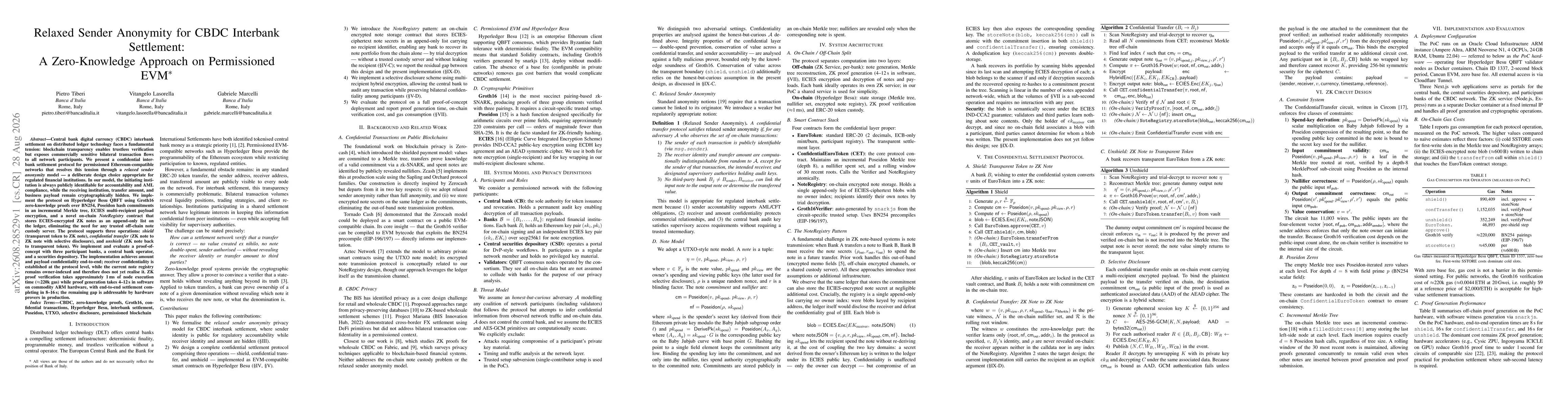 Thumbnail for Relaxed Sender Anonymity for CBDC Interbank Settlement: A Zero-Knowledge Approach on Permissioned EVM