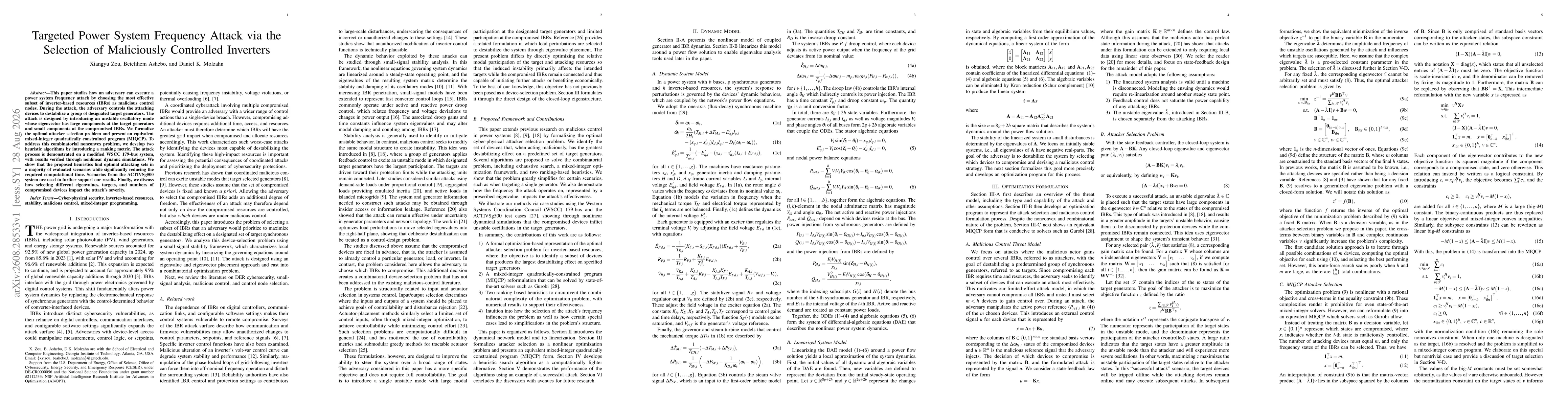 Thumbnail for Targeted Power System Frequency Attack via the Selection of Maliciously Controlled Inverters