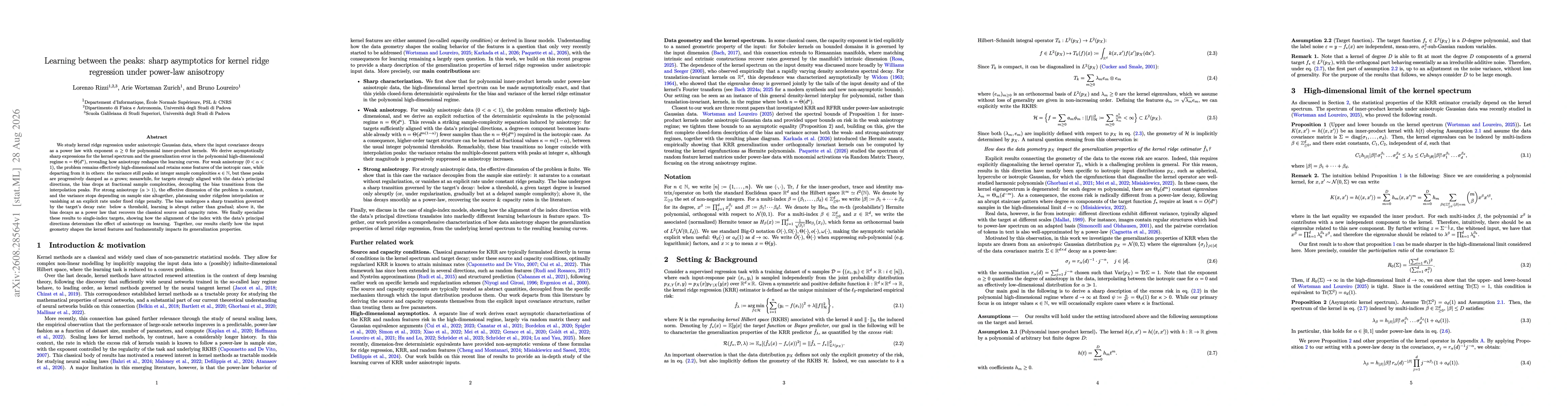 Thumbnail for Learning between the peaks: sharp asymptotics for kernel ridge regression under power-law anisotropy