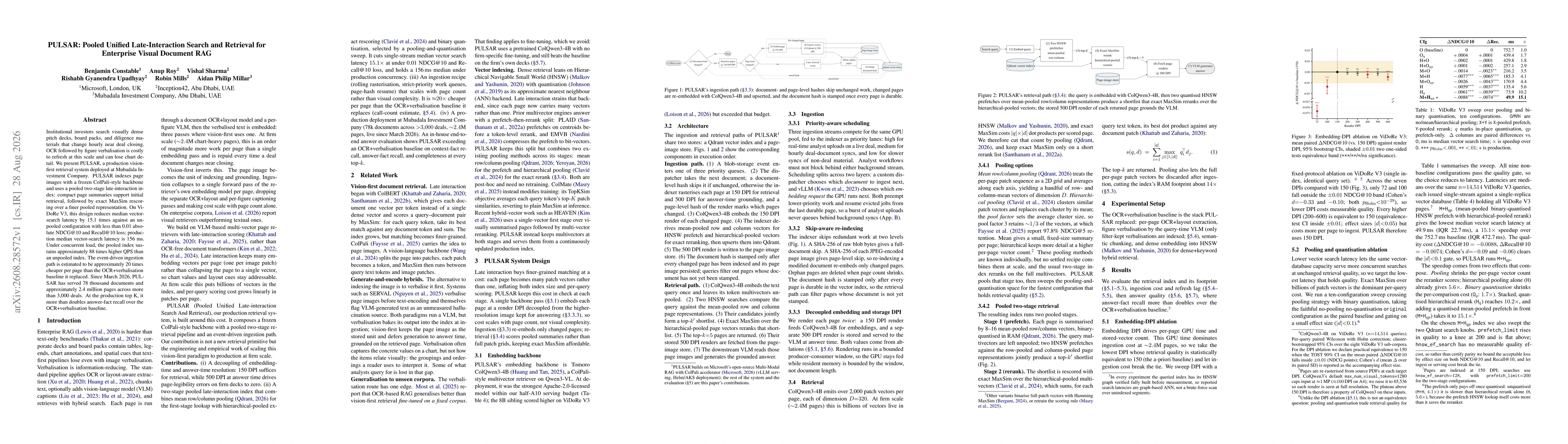 Thumbnail for PULSAR: Pooled Unified Late-Interaction Search and Retrieval for Enterprise Visual Document RAG