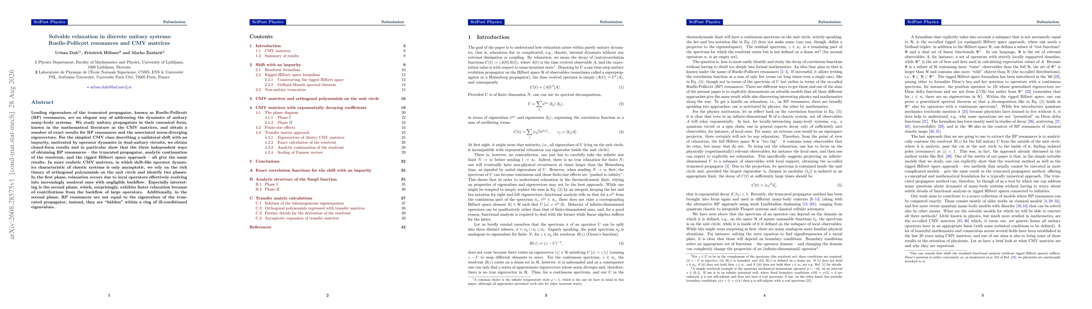 Thumbnail for Solvable relaxation in discrete unitary systems: Ruelle-Pollicott resonances and CMV matrices
