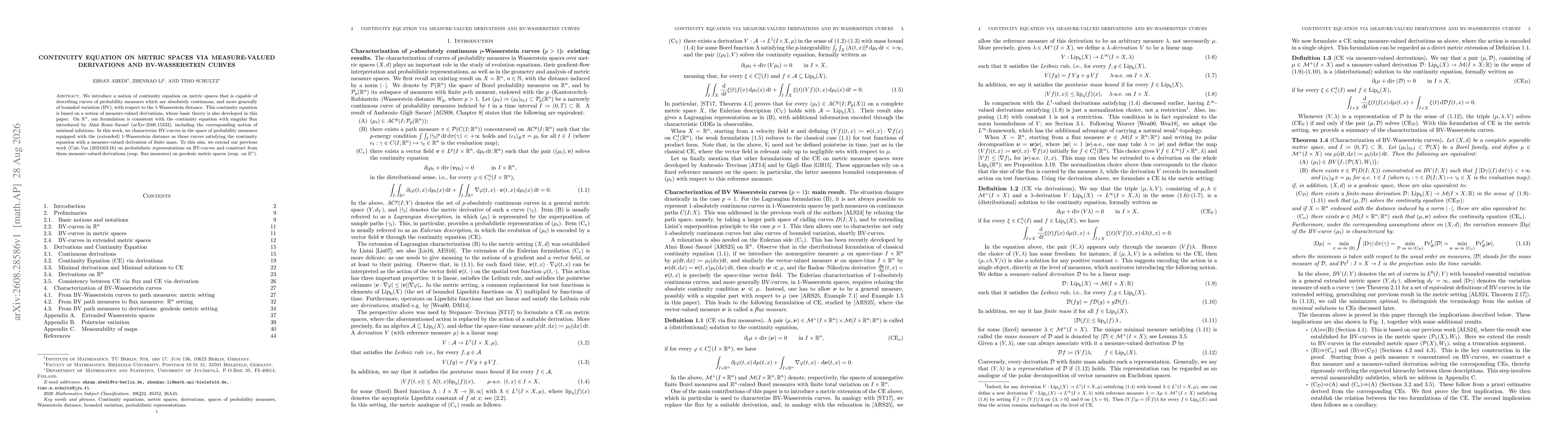 Thumbnail for Continuity equation on metric spaces via measure-valued derivations and BV-Wasserstein curves