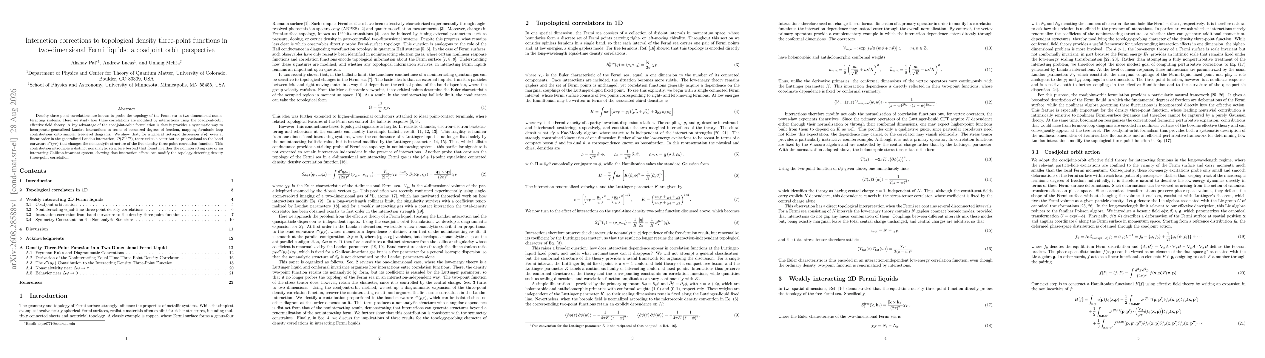 Thumbnail for Interaction corrections to topological density three-point functions in two-dimensional Fermi liquids: a coadjoint orbit perspective