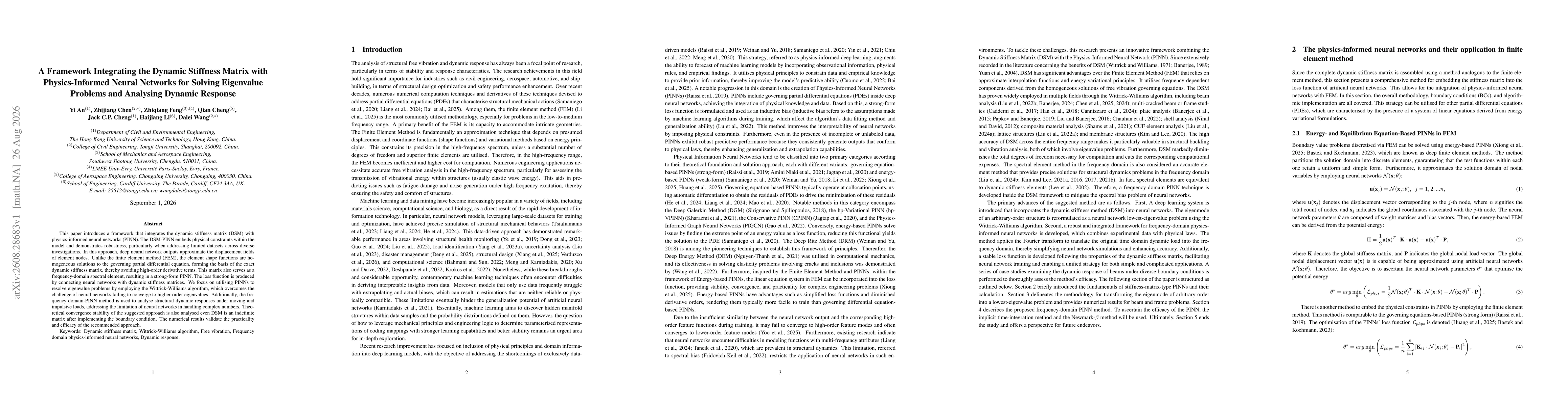 Thumbnail for A Framework Integrating the Dynamic Stiffness Matrix with Physics-Informed Neural Networks for Solving Eigenvalue Problems and Analysing Dynamic Response