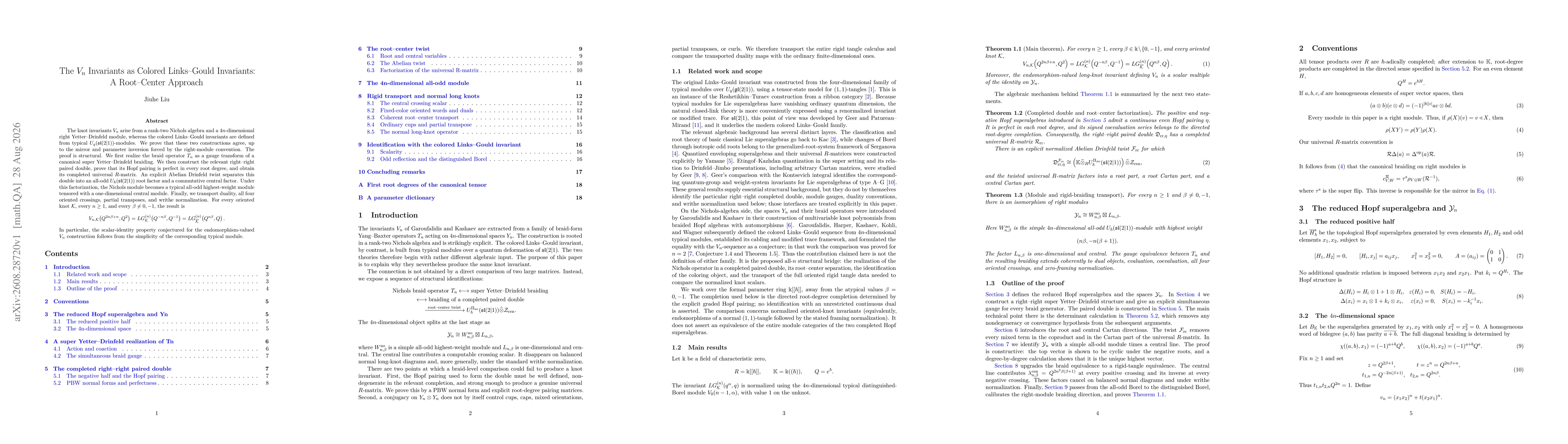 Thumbnail for The \(V_n\) Invariants as Colored Links--Gould Invariants:A Root--Center Approach