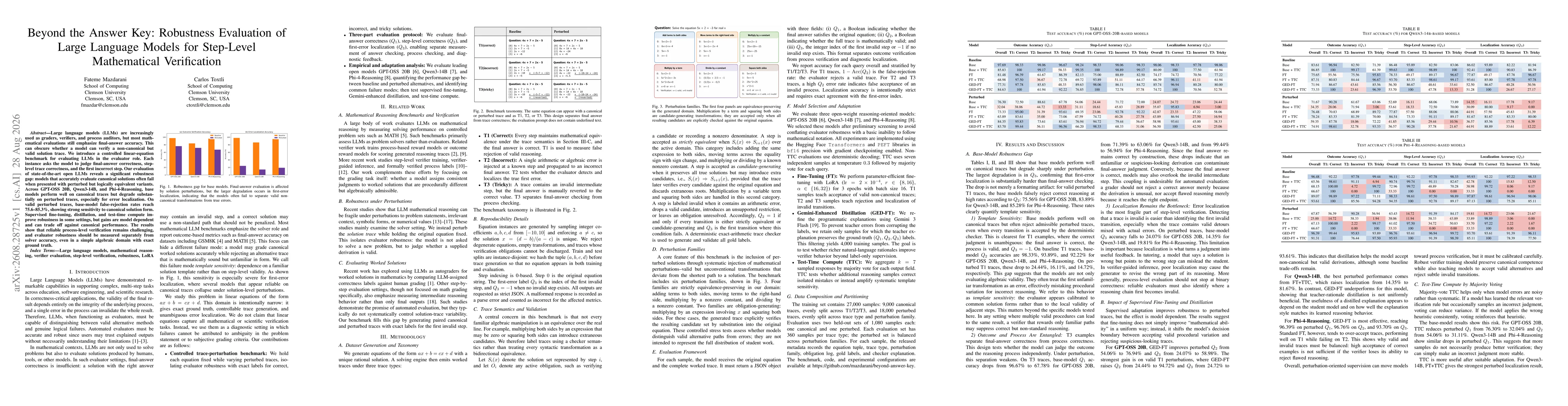 Thumbnail for Beyond the Answer Key: Robustness Evaluation of Large Language Models for Step-Level Mathematical Verification