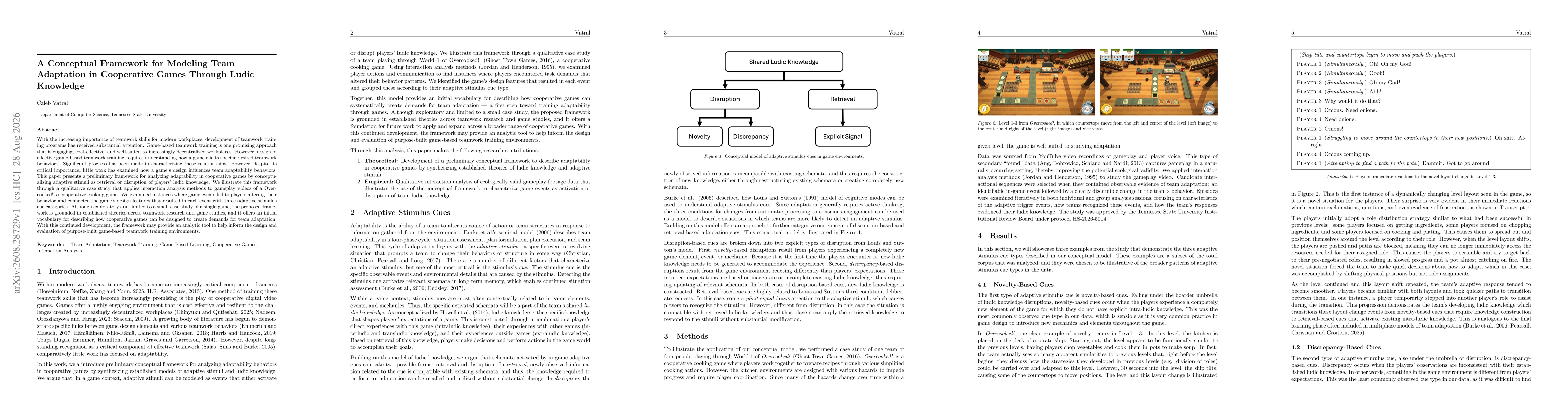 Thumbnail for A Conceptual Framework for Modeling Team Adaptation in Cooperative Games Through Ludic Knowledge